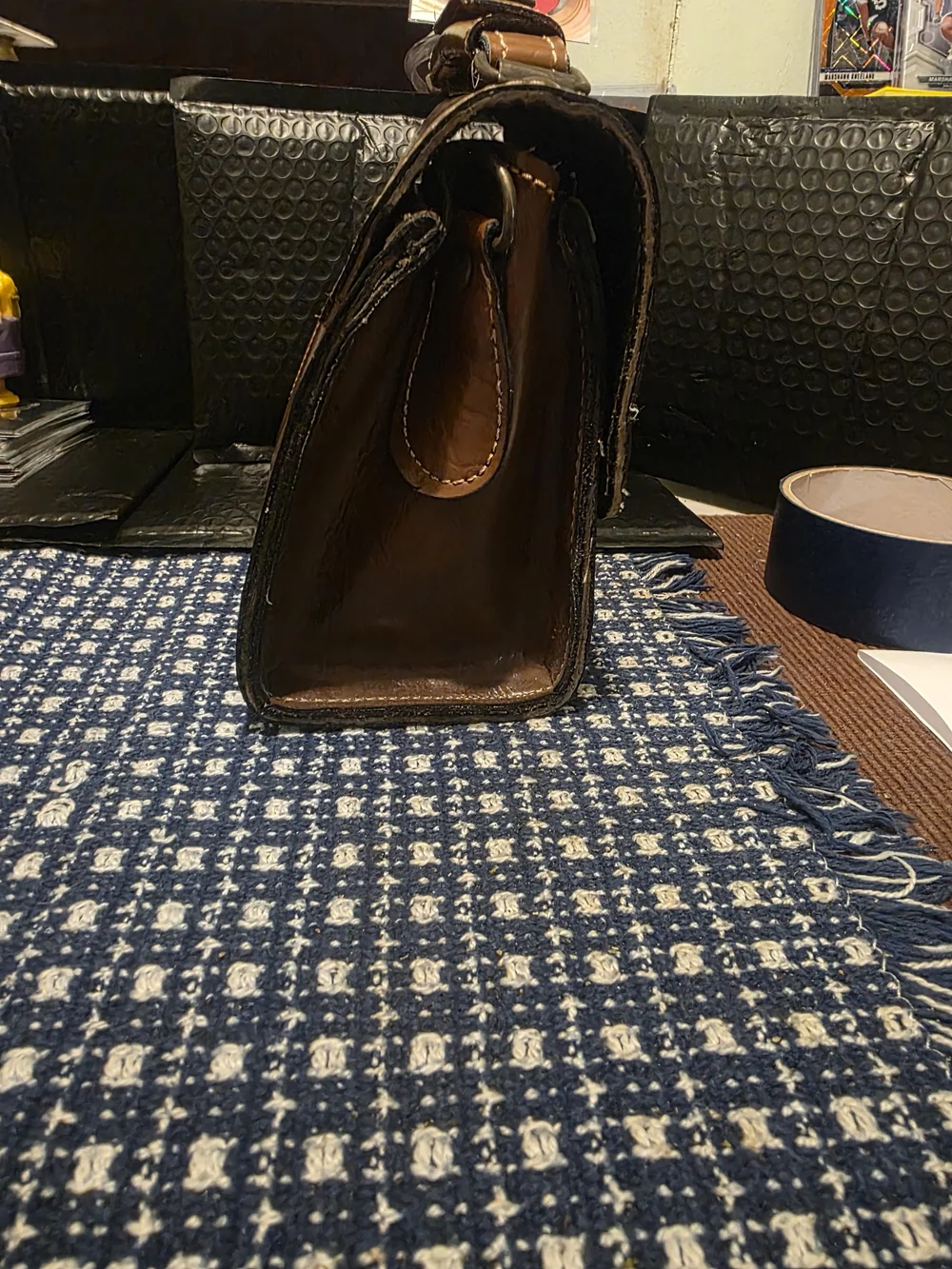Source Unknown Brown Tooled Leather Satchel with Brass Clasp